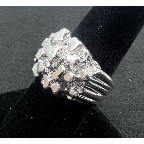 Vintage 925 Sterling Silver Brutalist Nugget Ring Size 9 Adjustable 11.9g - Picture 1 of 15